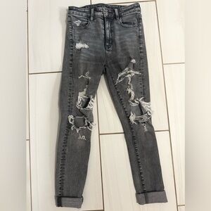 American Eagle Outfitters Charcoal Distressed Skinny Jeans size 2R